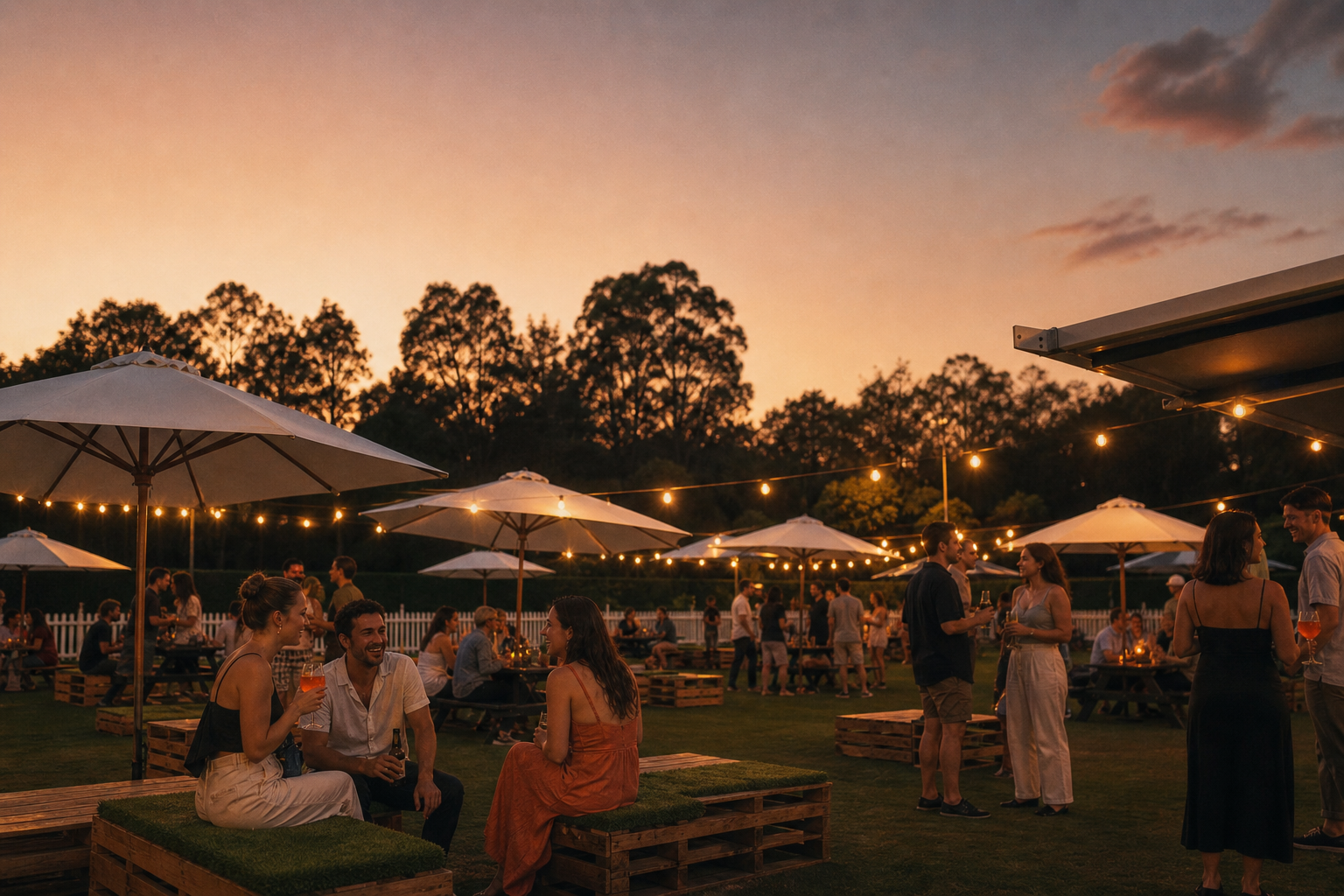 Singles mingling at Dee Why Bowls Club at sunset